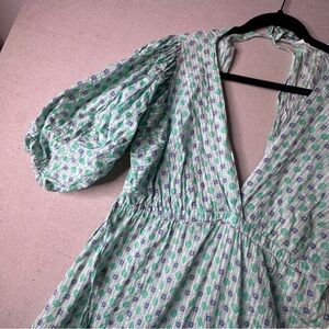 Mango Cotton Tiered Maxi Dress Puff Sleeve Cottagecore Boho Size 8